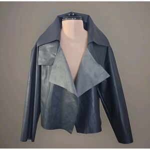 Planet by Lauren G Vegan Leather Gray Cropped Asymmetrical Jacket Size 1 US 4-8